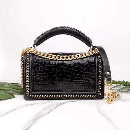 Genuine Crocodile Leather Top Handle Cross Body Flap Chain Bag