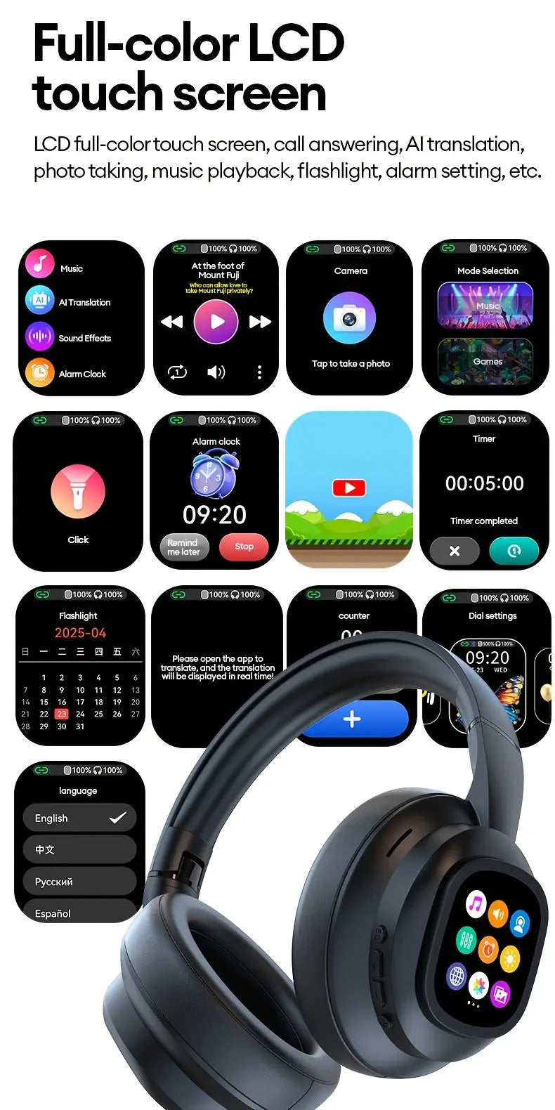 Auriculares inalámbricos con pantalla táctil LCD y traducción de IA NNETM