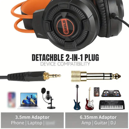 NNETM Studio Monitor Headphones Orange & Black Closed-Back Design