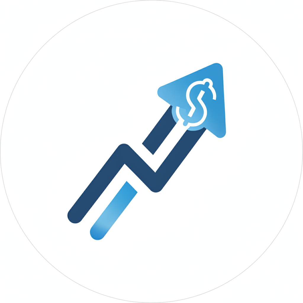 Minimal business sales icon with upward arrow and money symbol, clean flat design, white or transparent background