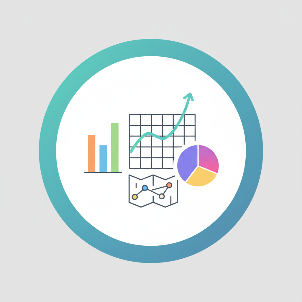 Modern analytics dashboard icon with charts and graphs, flat design, clean background