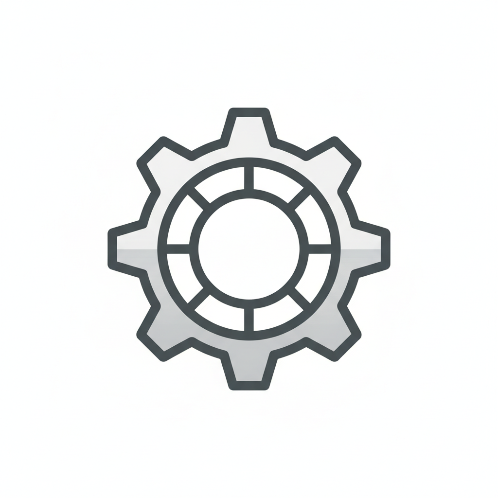 Settings gear icon, clean modern flat design, white background