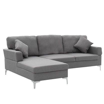 NNEDPE Sarantino Linen Corner Sofa Couch Lounge L-shape Right Chaise D.Grey