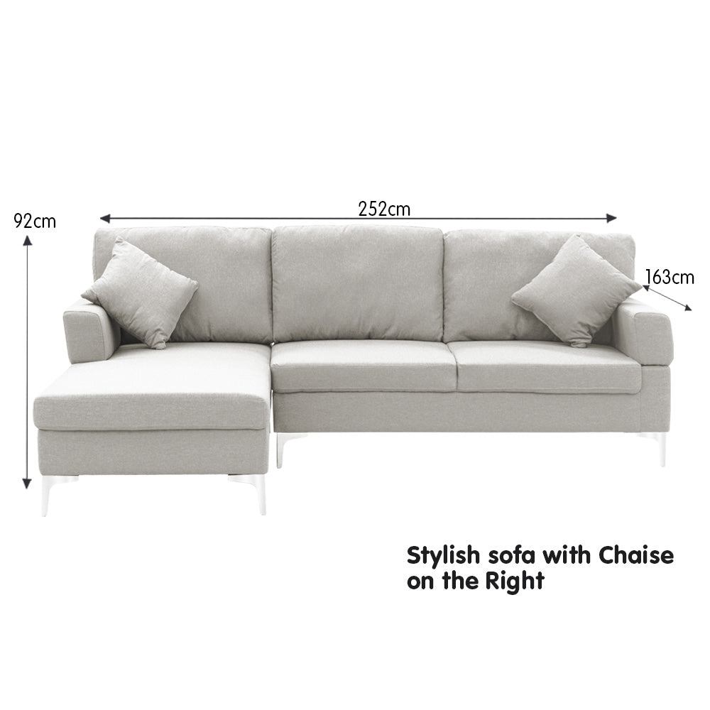 NNEDPE Sarantino Linen Corner Sofa Couch Lounge with Chaise Seat Light Grey