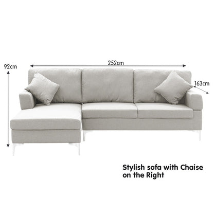 NNEDPE Sarantino Linen Corner Sofa Couch Lounge with Chaise Seat Light Grey