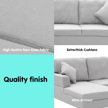 NNEDPE Sarantino Linen Corner Sofa Couch Lounge with Chaise Seat Light Grey