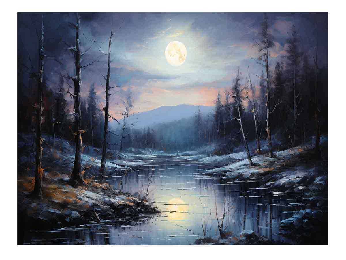 Pintura de paisaje a la luz de la luna para dormitorio.