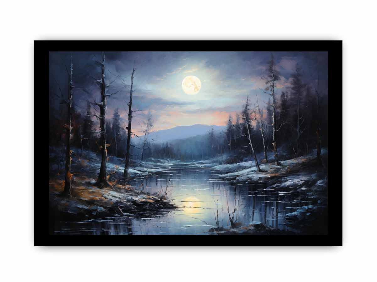 Pintura de paisaje a la luz de la luna para dormitorio.