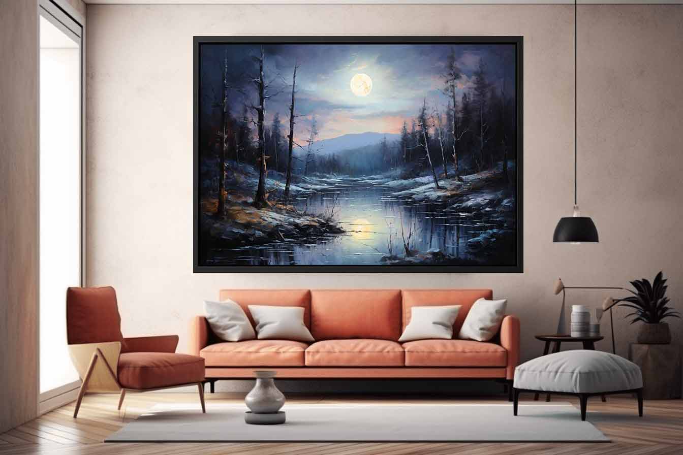 Pintura de paisaje a la luz de la luna para dormitorio.