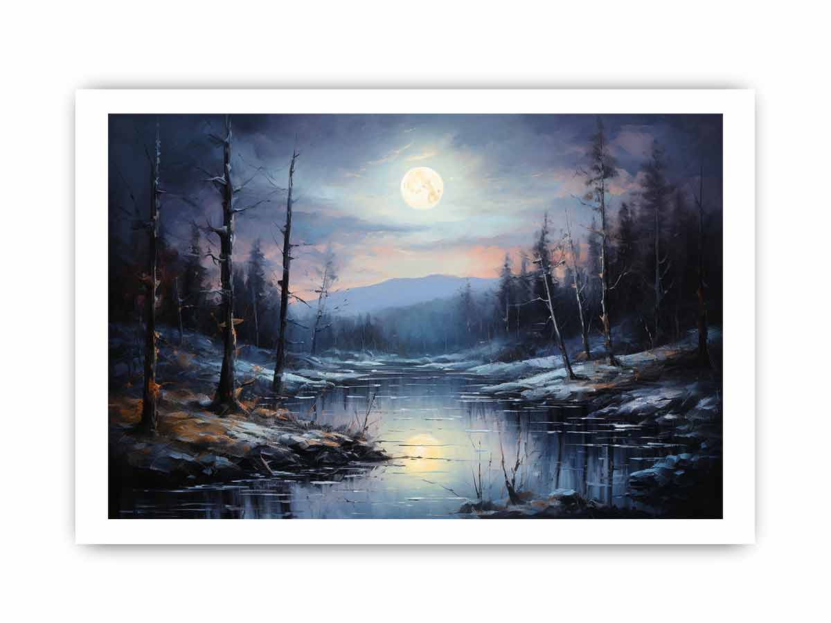 Pintura de paisaje a la luz de la luna para dormitorio.
