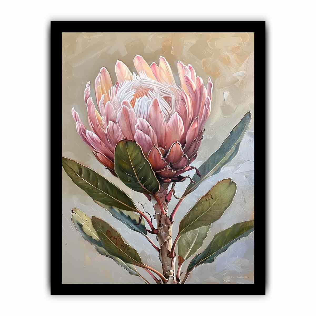 Impresión artística en lienzo con pintura de flores de protea