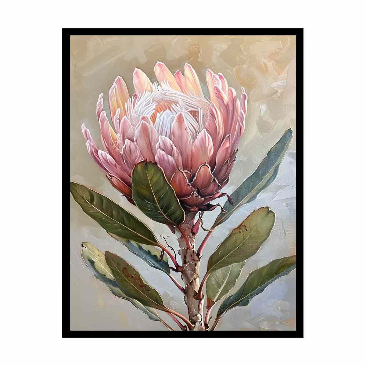 Impresión artística en lienzo con pintura de flores de protea