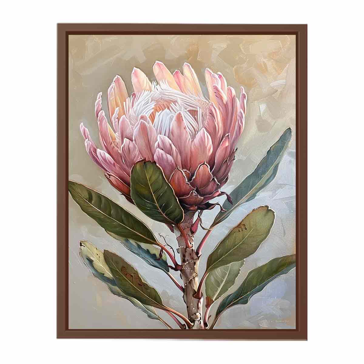 Impresión artística en lienzo con pintura de flores de protea