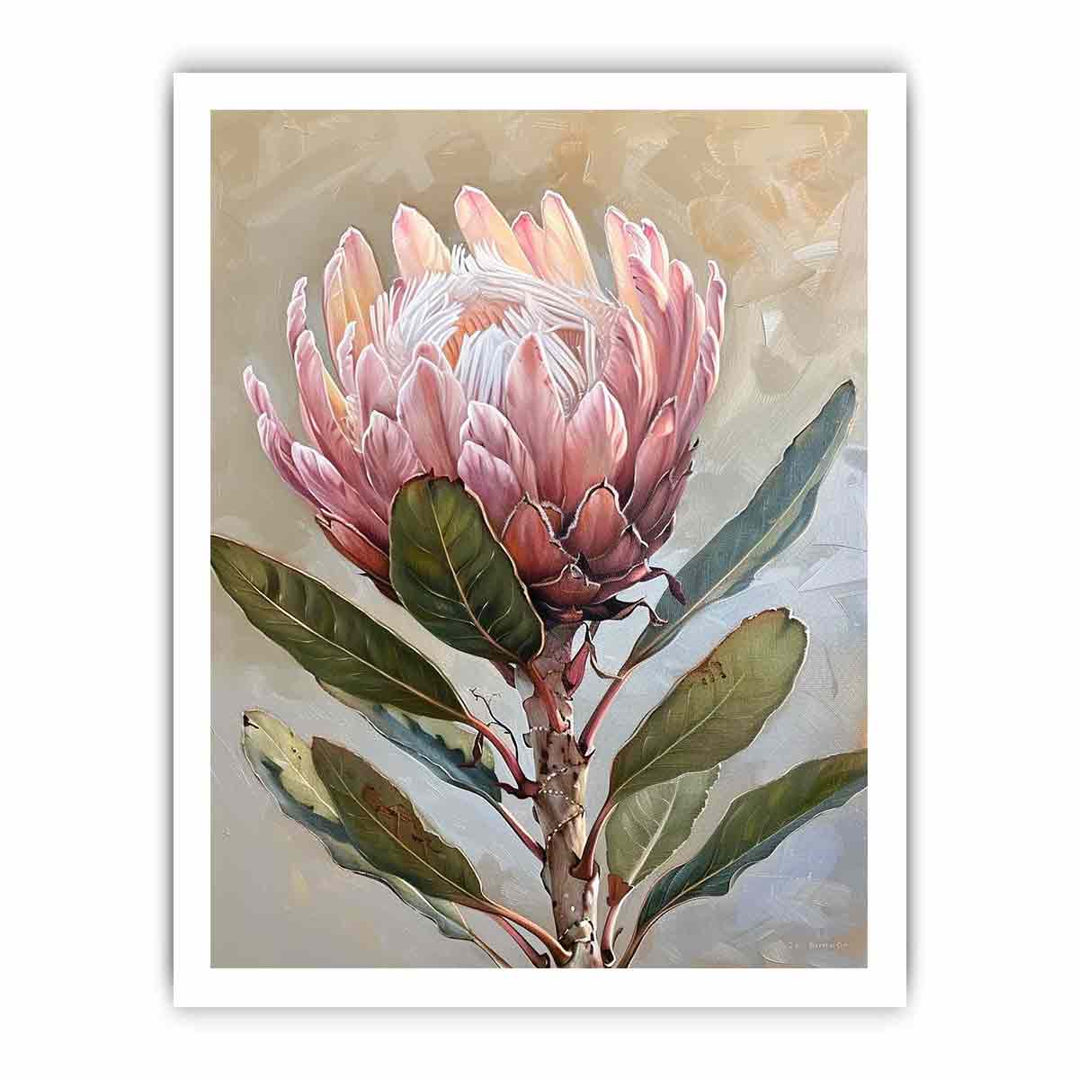 Impresión artística en lienzo con pintura de flores de protea