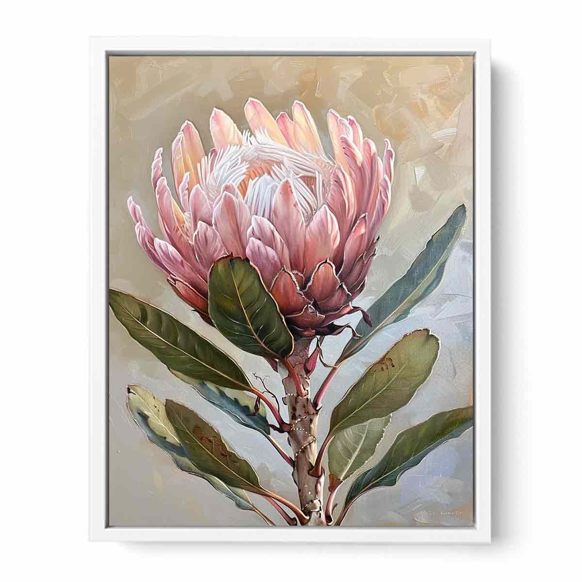 Impresión artística en lienzo con pintura de flores de protea