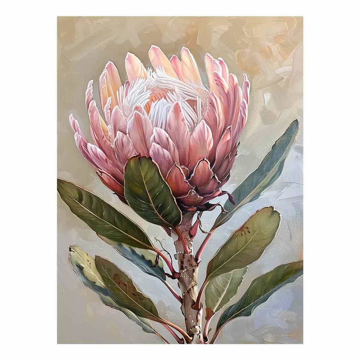Impresión artística en lienzo con pintura de flores de protea