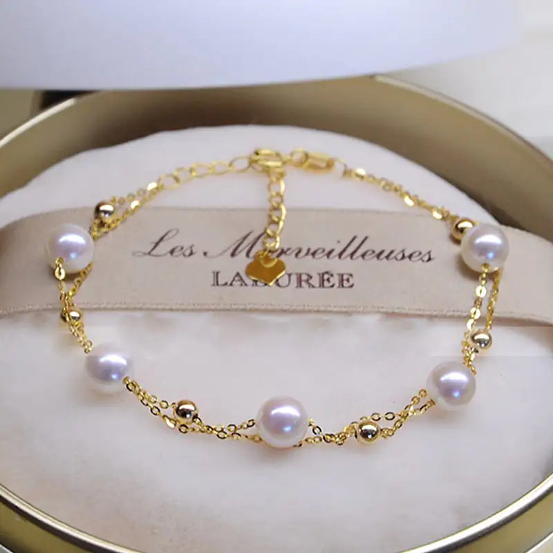 Bright Gold Bean Pearl Double Layer Star Bracelet